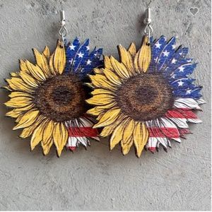Country Sunflower 2inch Wooden Dangle Earrings